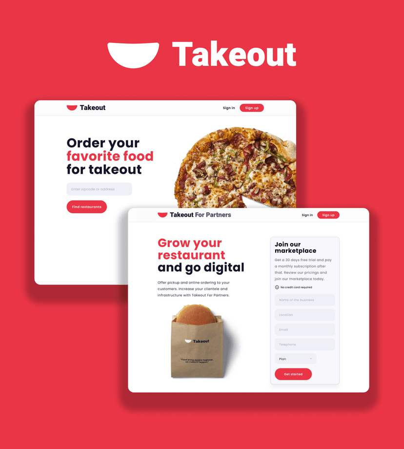 Design mockup for the Takeout project